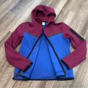 Nike Sportswear Tech Fleece Full Zip Hoodie Men's Blue and Burgundy- Size Medium